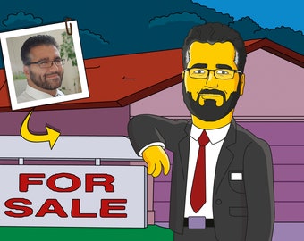 Custom Hausverwalter Portrait: Gelbe Comicfigur als Hausbesitzer (Digitale Datei)