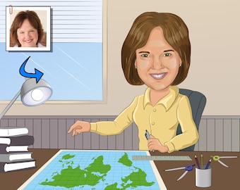 Cartographer Gift - Custom Caricature, map making, map maker gift, cartography gift, geographer gift