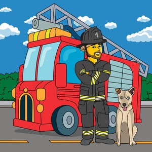 Firefighter Gift Custom Portrait as Yellow Cartoon Character / fireman gift ideas /fireman retirement thank you /gift for firefighter dad image 3