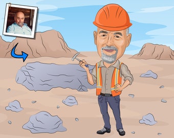 Geologist Gift - Custom Caricature Portrait From Your Photo / earth scientist / geology student gift