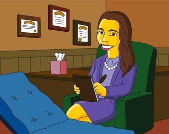 Retrato de caricatura de estudiante de psicología personalizado (archivo digital)