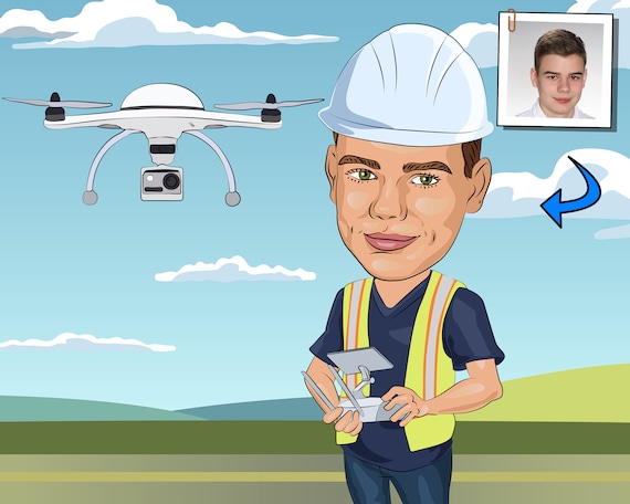 Drone Pilot Gift - Custom Caricature Portrait From Your Photo