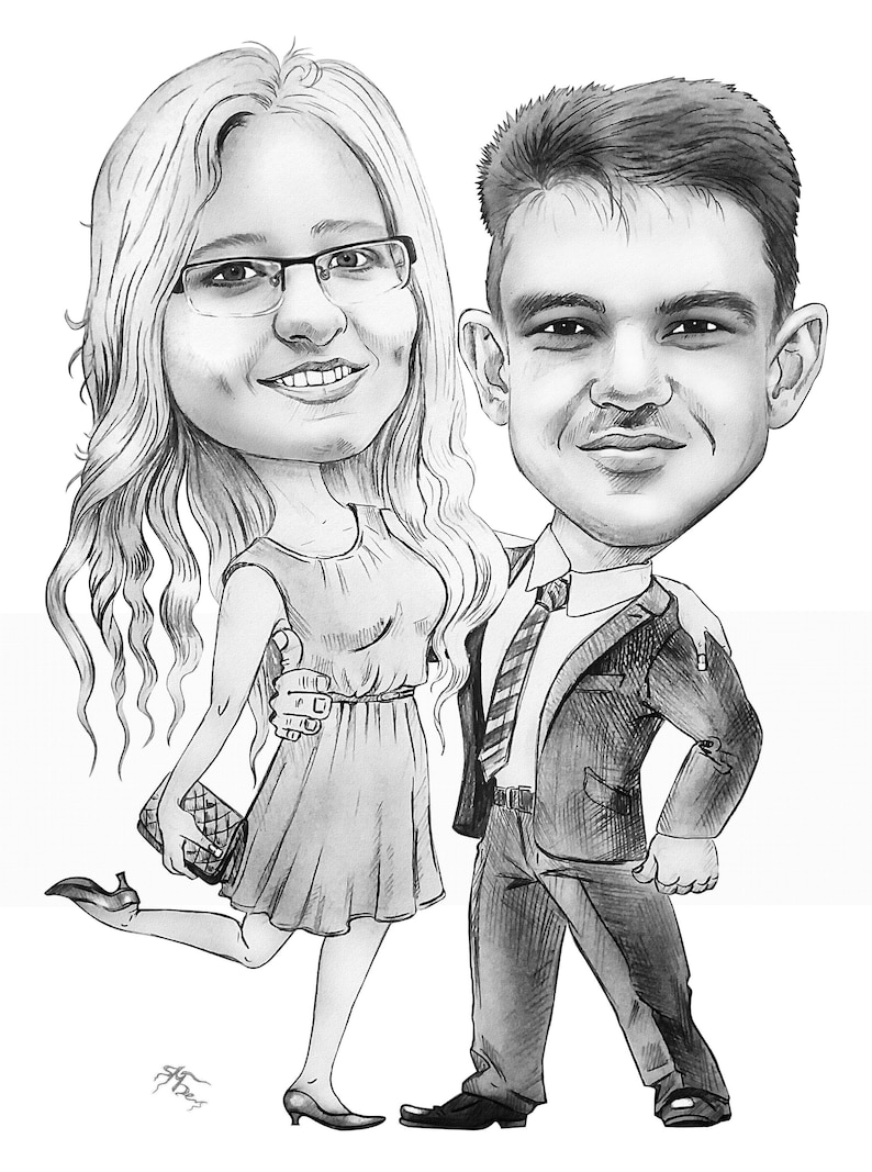 Couple Pencil Caricature Portrait from your Photo / custom caricature / couple caricature / couples gift portrait / couple pencil sketch Full Body Caricature