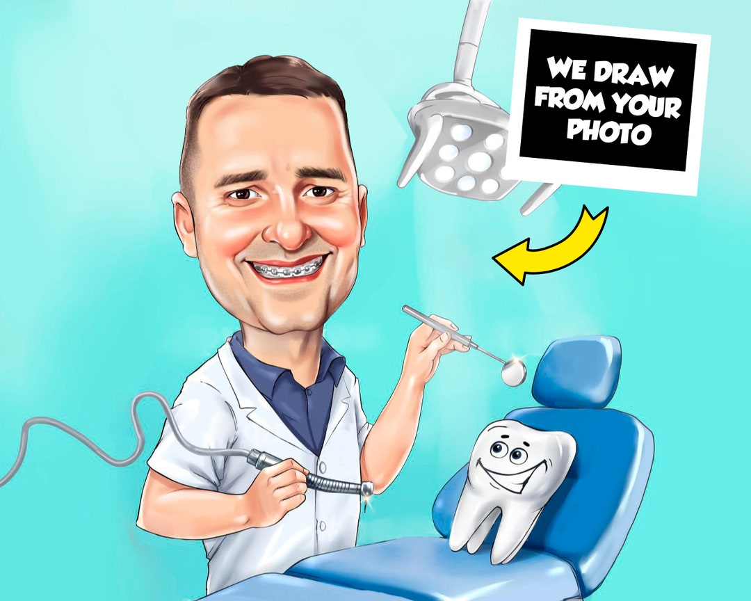 Dentist Gift Portrait Custom Caricature From Photo, Dentist Art
