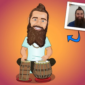 Tabla Player Gift - Custom Cartoon Portrait / Tabla gift
