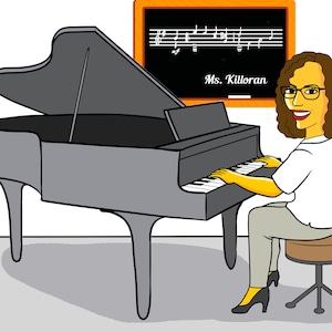 Regalo per insegnante di pianoforte - Ritratto come personaggio dei cartoni animati