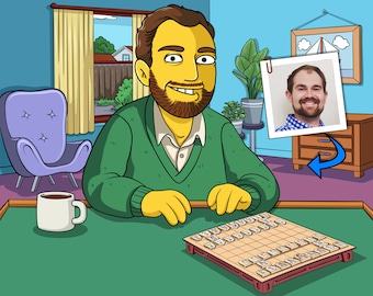 Shogi Player Gift - Custom Portrait from Photo as Yellow Character, Japanese Chess