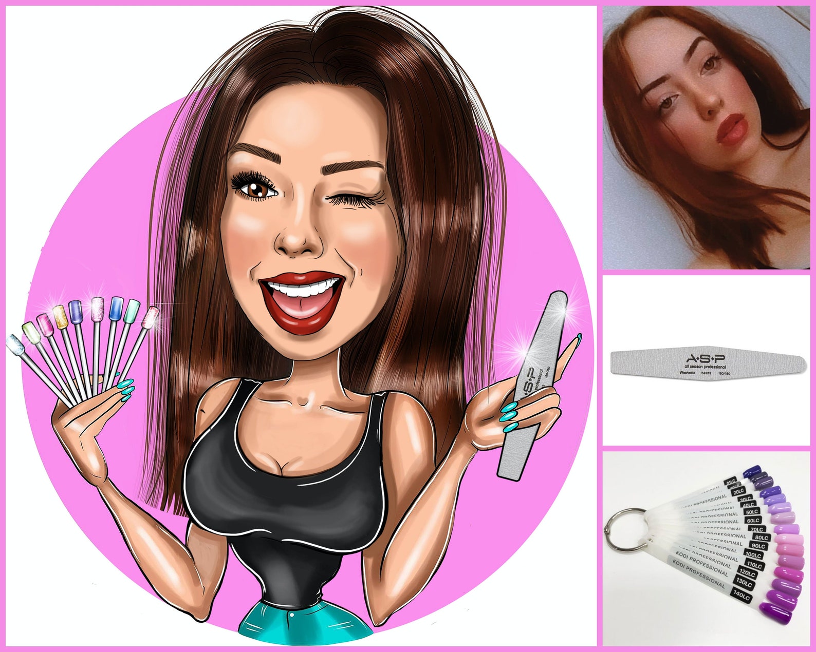 Nail Artist Logo Design custom cartoon portrait for your | Etsy