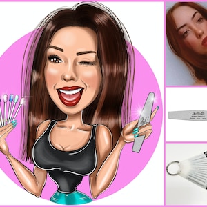 Nail Artist Logo Design - custom cartoon portrait for your business logo / nail technician logo / nail salon logo design