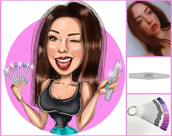 Nail Artist Logo Design - custom cartoon portrait for your business logo / nail technician logo / nail salon logo design