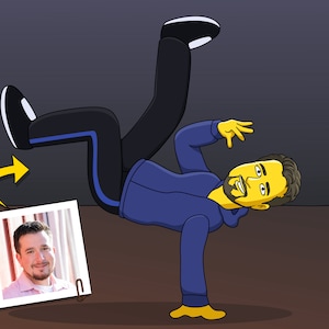 Breakdancer Gift - Custom Portrait from Photo as Yellow Character / Breakdancing gift / Hiphop dancer