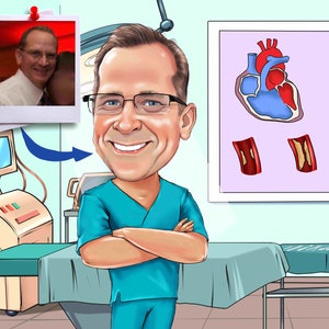Regalo per cardiochirurgo - Caricatura personalizzata da foto, regali di cardiologia, chirurgo cardiotoracico