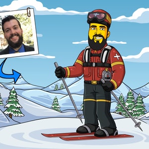 Ski Patrol Gift - Custom Portrait from Photo as Yellow Character