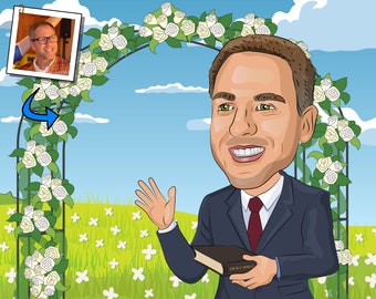 Regalo para maestro de ceremonias: retrato personalizado en caricatura a partir de su foto / Regalo para maestro de ceremonias