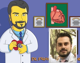 Herz Chirurg Geschenk - Portrait vom Foto als gelbe Comic Figur / Herz Chirurg / Kardiologie Geschenke / Kardiologie Kunst