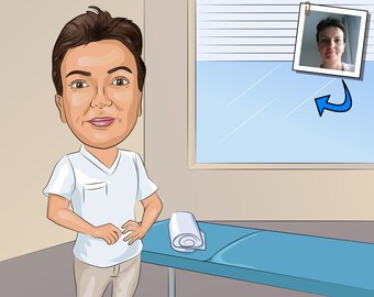 Massageterapeutpresent - Anpassad karikatyrporträtt från ditt foto / fysioterapeutpresent