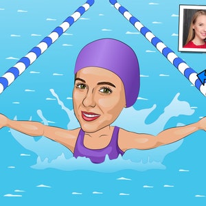 Butterfly Swimmer Gift - Custom Caricature From Photo, butterfly stroke, swim team gifts