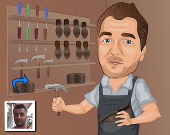 Cobbler Gift - Custom Caricature Portrait From Your Photo / shoe maker / shoe repair