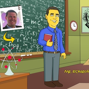 Physics Teacher Gift - Custom Portrait as Cartoon Character / Physics Gift Idea / Physics Student Gift / Physicist Gift / Physics Professor