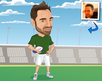Kundenspezifisches Portrait des rugbyspielers Karikatur vom Foto (digitale Datei)