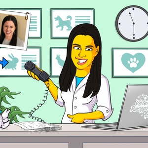 Vet Receptionist Gift - Custom Cartoon Portrait, vet assistant, veterinary assistant