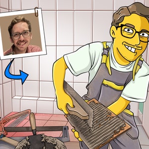 Tile Installer Gift - Custom Portrait from Photo as Yellow Character, Tile Setter