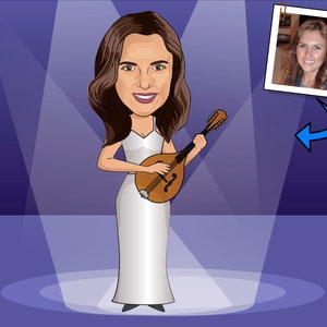 Mandolin Player Gift - Custom Cartoon Portrait / Mandolin gift
