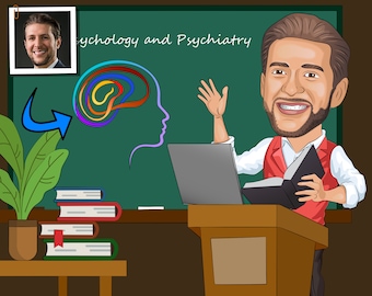 Presente para Professor de Psiquiatria - Caricatura Personalizada com Foto, Professor de Psiquiatria, Professor de Psicologia