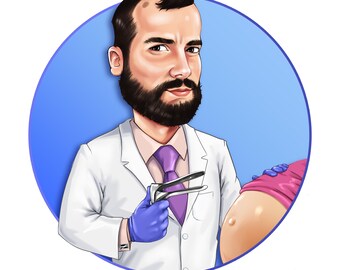 May include: A cartoon illustration of a doctor in a white coat holding a medical tool, with a pregnant patient in the background.