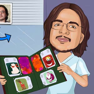 Presente de colecionador de cartões postais - Caricatura personalizada de foto, deltiologista, deltiologia, coleção de cartões postais