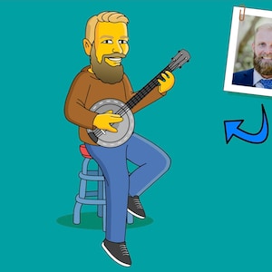 Banjo Player Gift - Portrait as Cartoon Character / Banjo art / Banjo gift