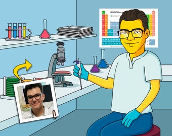 Microbiologist Gift  - Custom Portrait from Photo as Cartoon Character / medical microbiology gifts / gift for microbiologists