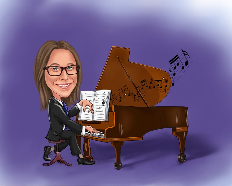 Pianist Gift Caricature Portrait from Photo / piano teacher gift / piano player gift image 5