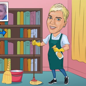 Housekeeper Gift - Custom Caricature From Photo, cleaning service, Housekeeping gift
