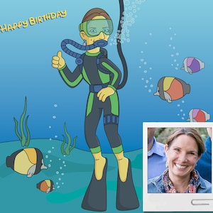 Marine Biologist Gift  - Custom Portrait as Yellow Cartoon Character / marine biology gift / ocean lover gift /