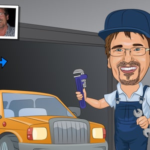 Car Mechanic Gift - Custom Caricature From Photo / car technician / auto mechanic gift