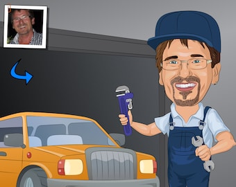 Car Mechanic Gift - Custom Caricature From Photo / car technician / auto mechanic gift