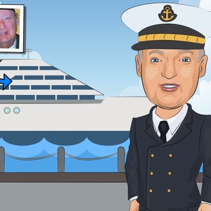 Ship Captain Gift - Custom Caricature Portrait From Your Photo / sea captain gift