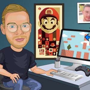 Game Developer Gift - Caricature From Photo, Game Designer, Game Programmer, Software Developer