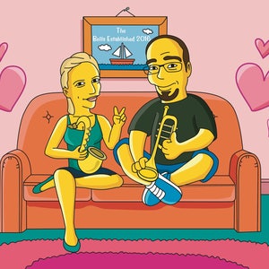 Gift for Musicians - Portrait as Cartoon Characters / musician couple gift / custom musician gift / gifts for musicians / musician band gift
