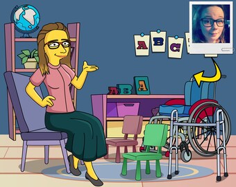 Custom Special Education Teacher Portrait: Yellow Cartoon Style Diagnostician