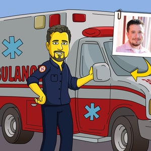 Ambulance Driver Gift - Custom Portrait from Photo, emt gift, ambulance art