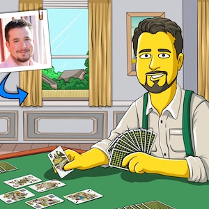 Tarock Player Gift - Custom Portrait from Photo as Yellow Character, Tarocchi