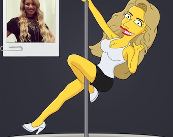 Pole Dancer Gift - Custom Portrait as Yellow Cartoon Character / pole dancing gift / pole fitness gift