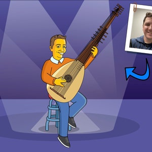 Theorbo Player Gift - Portrait as Cartoon Character, Vihuela, Theorbo gift