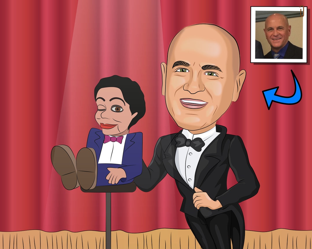 Ventriloquist Gift Custom Caricature From Photo, Puppet Theater