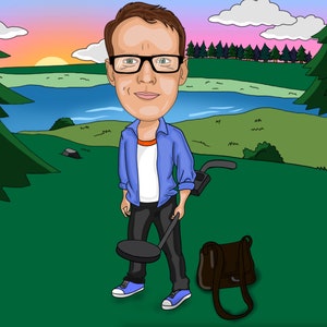 Metal Detecting Gift - Custom Caricature From Photo, metal detector, relic hunter