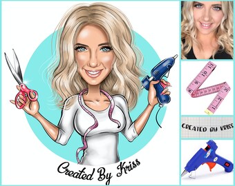 Crafter Logo Design - custom cartoon portrait for your business logo / crafting logo design