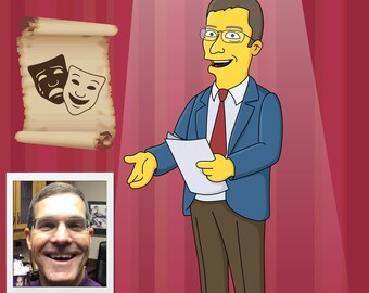 Regalo para profesor de teatro: retrato personalizado a partir de tu foto como personaje de dibujos animados