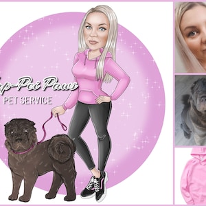 Logotipo de cuidado de mascotas: retrato de dibujos animados personalizado para el logotipo de su empresa / logotipo de cuidador de mascotas / logotipo de tienda de mascotas / logotipo de cuidador de perros / logotipo de paseador de perros